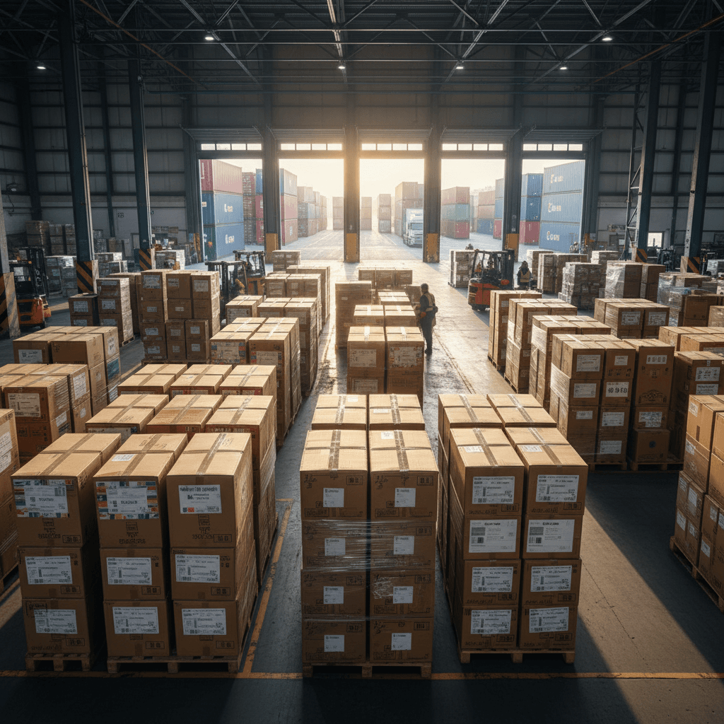 International shipping packages in AE electronics warehouse